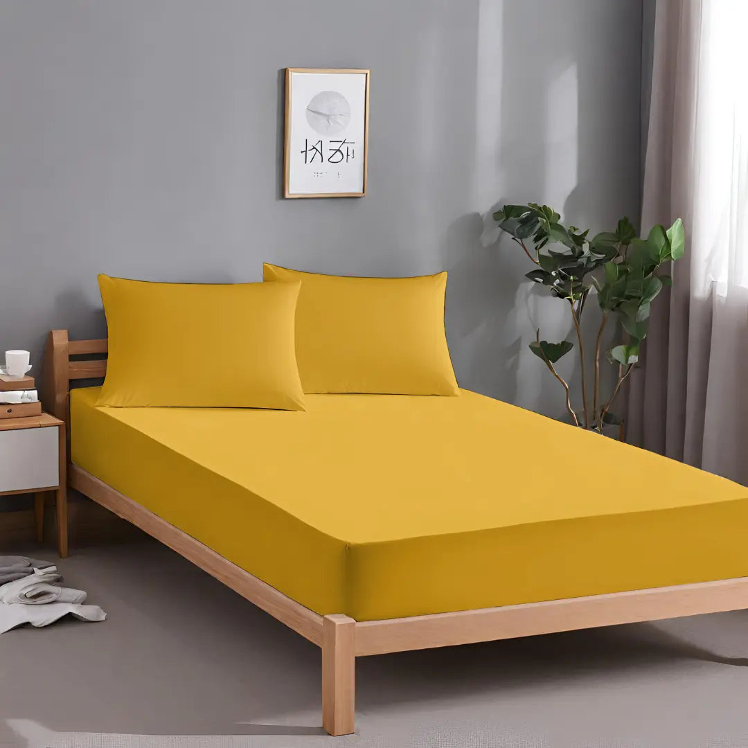 microfiber 40cm Extra Deep fitted sheet ochre yellow 