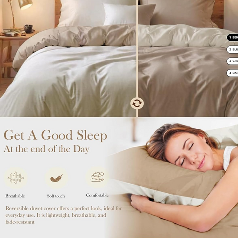 Mink & cream Microfiber Reversible Duvet Cover