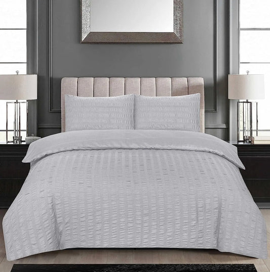 Seersucker Duvet Cover Set with Pillow Cases-Grey RoyalHomeFurnishing