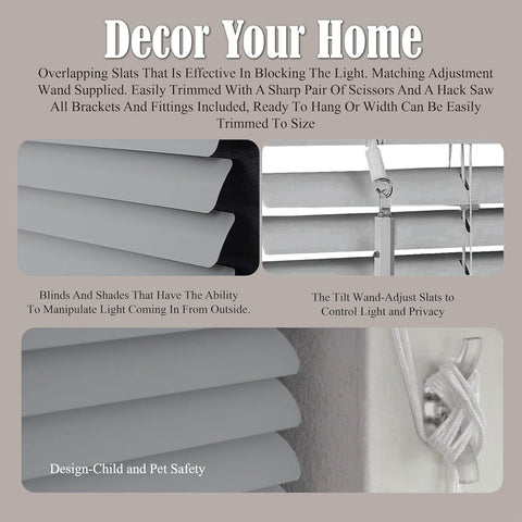 Grey PVC Venetian Blinds 25mm Slats Window Treatment Trimmable Easy Fit Child Safe Home office
