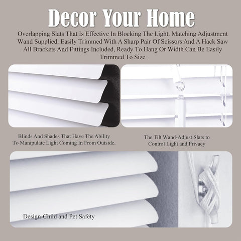 White PVC Venetian Blinds 25mm Slats Window Treatment Trimmable Easy Fit Child Safe Home office