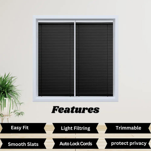 Black PVC Venetian Blinds 25mm Slats Window Treatment Trimmable Easy Fit Child Safe Home office EV Dekor