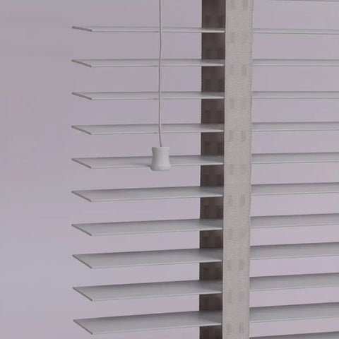 faux wood blinds with grey tape