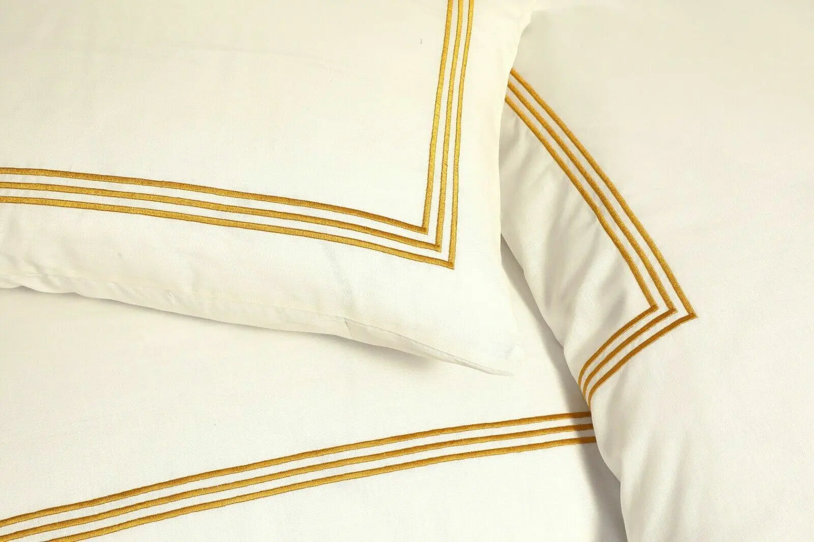 100% Microfiber Beretta Stitch Duvet Cover Set- Cream/Gold RoyalHomeFurnishing