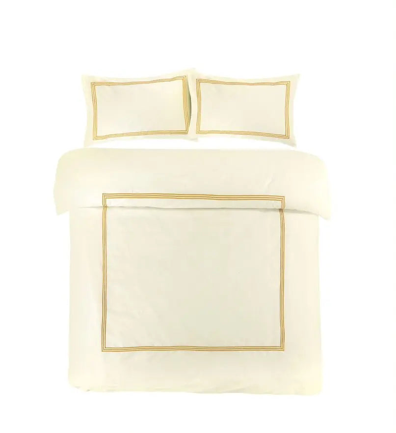 100% Microfiber Beretta Stitch Duvet Cover Set- Cream/Gold RoyalHomeFurnishing