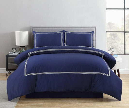 polycotton navy white brata stitch duvet cover