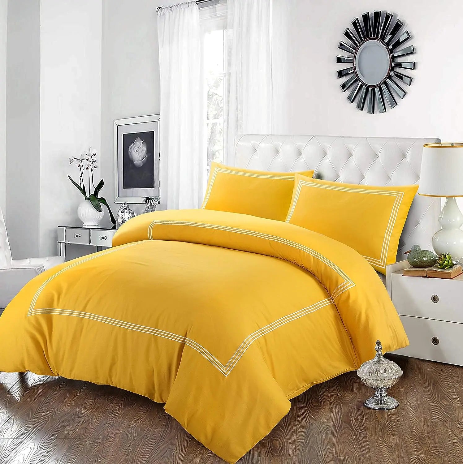 brata stitch duvet cover set ochre white