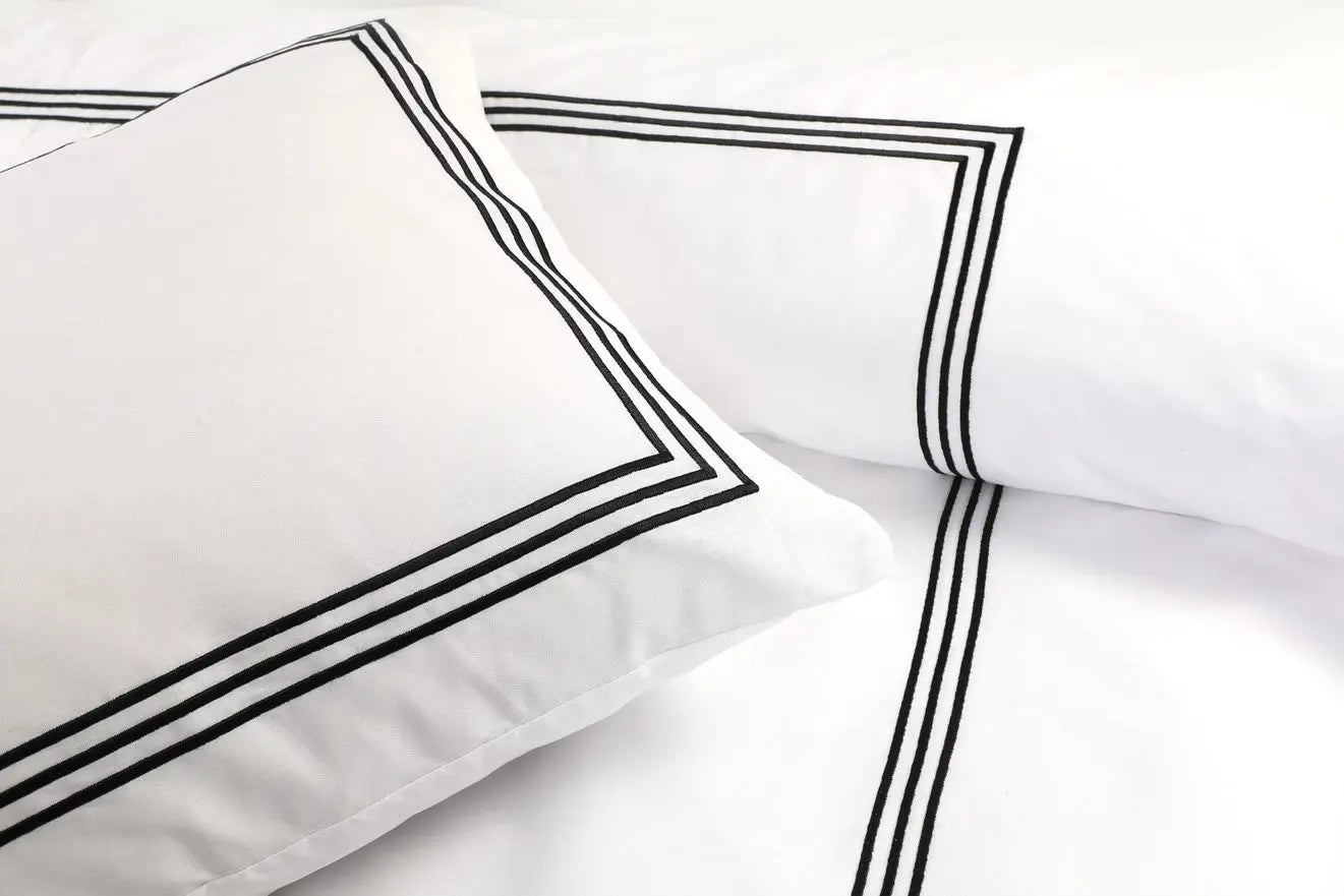 polycotton brata stitch duvet cover white black