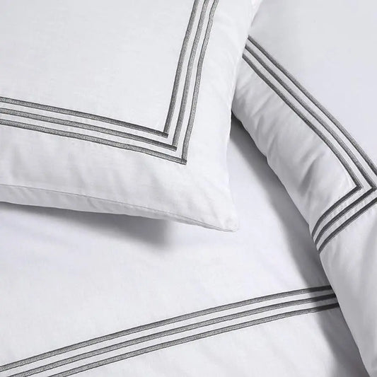 100% Microfiber Beretta Stitch Duvet Cover Set- White/Grey RoyalHomeFurnishing