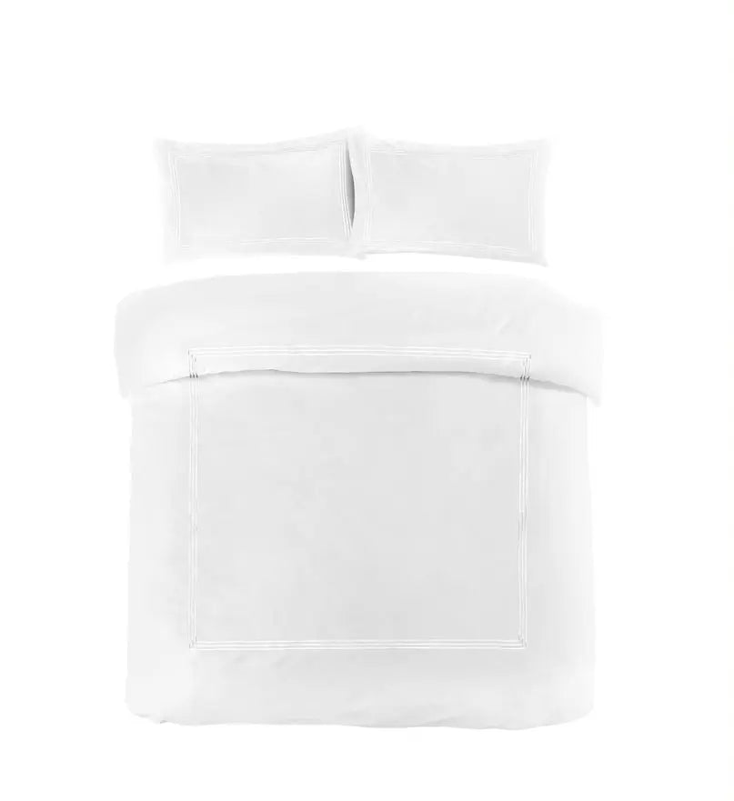 100% Polycotton Beretta Stitch Duvet Cover- White/White RoyalHomeFurnishing