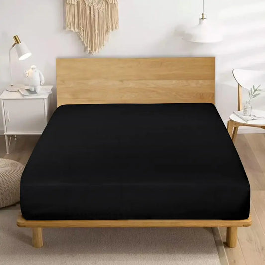 Extra Deep Fitted Sheet Polycotton Bed Sheets - Black RoyalHomeFurnishing