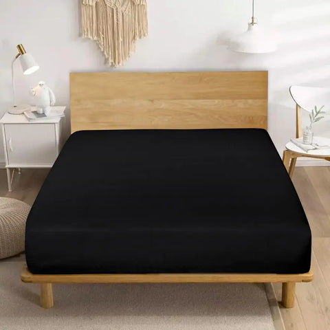 Extra Deep Fitted Sheet Polycotton Bed Sheets - Black RoyalHomeFurnishing