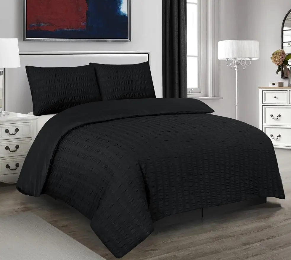 seersucker duvet cover set black