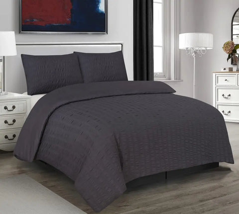 Seersucker Duvet Cover Set with Pillow Cases-Charcoal Grey RoyalHomeFurnishing