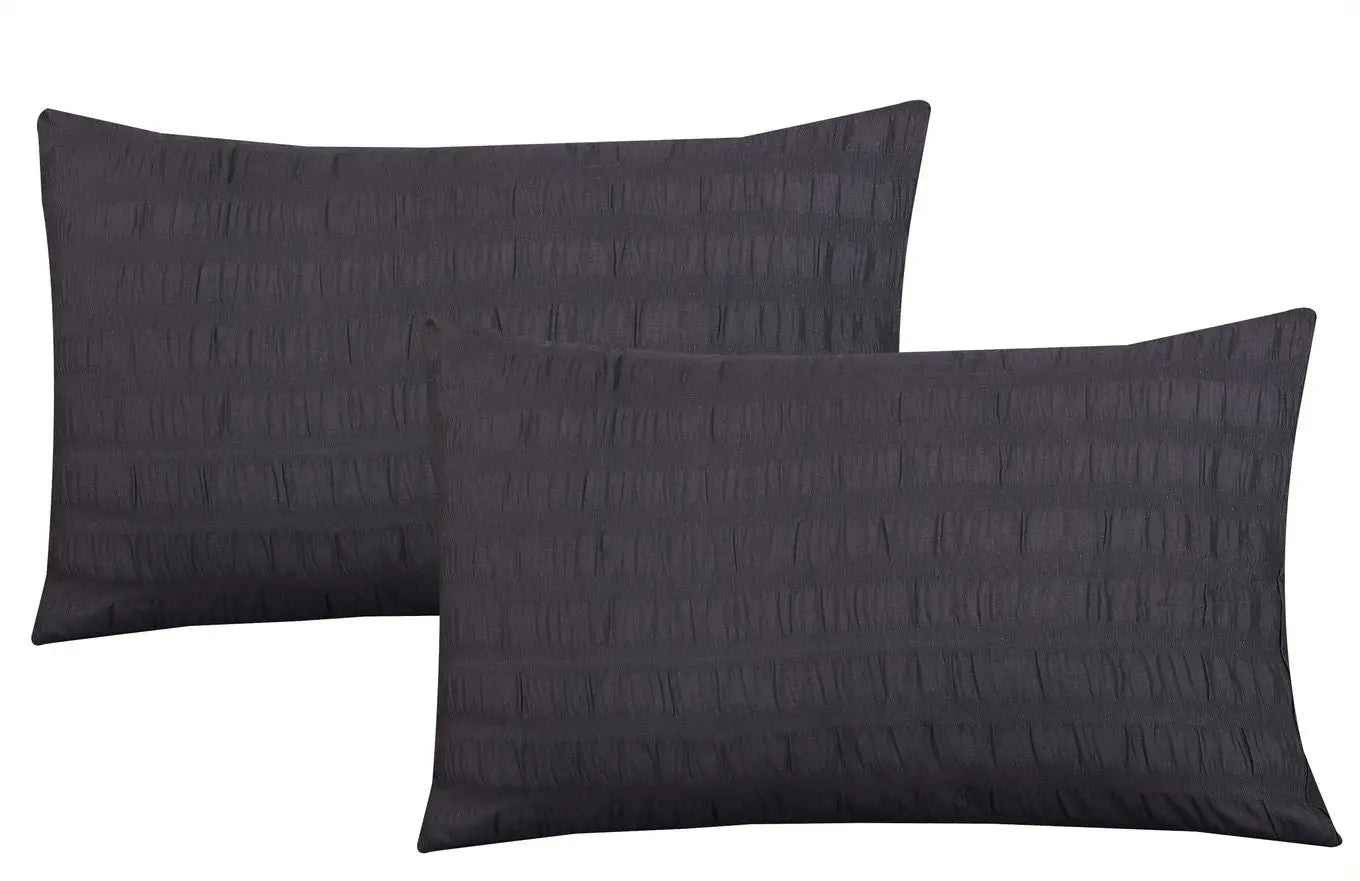 Seersucker Duvet Cover Set with Pillow Cases-Charcoal Grey RoyalHomeFurnishing