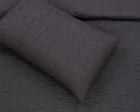 Seersucker Duvet Cover Set with Pillow Cases-Charcoal Grey RoyalHomeFurnishing