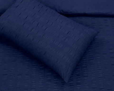 Seersucker Duvet Cover Set with Pillow Cases-Navy Blue RoyalHomeFurnishing