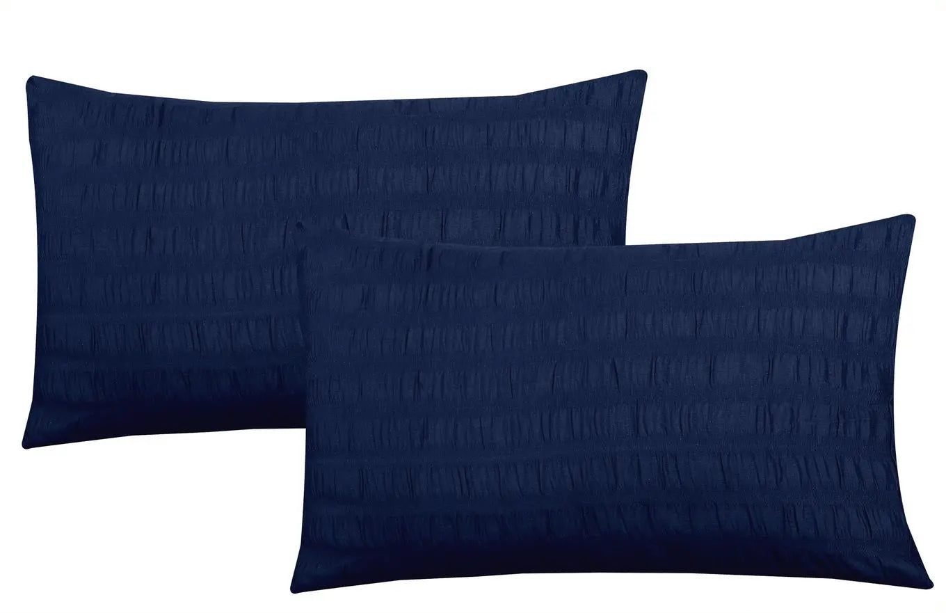 Seersucker Duvet Cover Set with Pillow Cases-Navy Blue RoyalHomeFurnishing