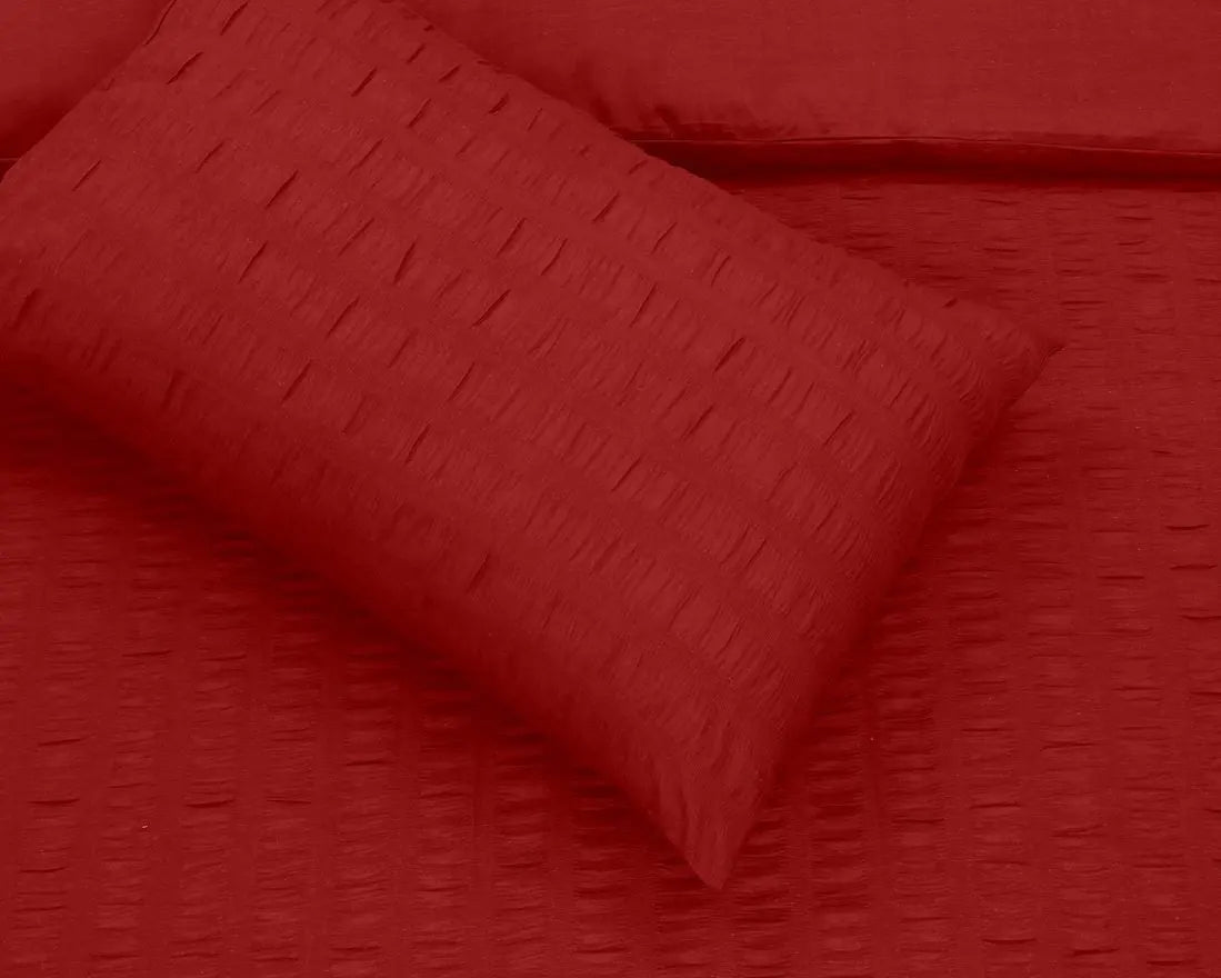 Seersucker Duvet Cover with 2 Pillow Cases-Red RoyalHomeFurnishing