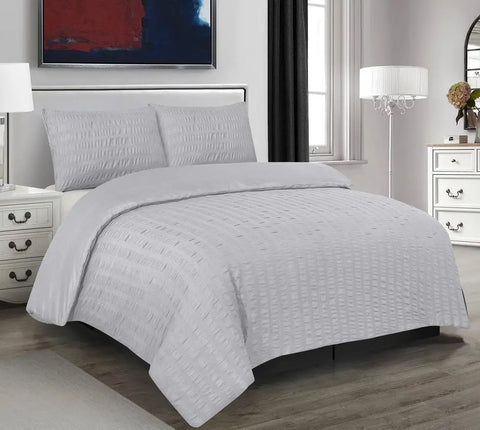 Seersucker Duvet Cover Set with Pillow Cases-Grey RoyalHomeFurnishing