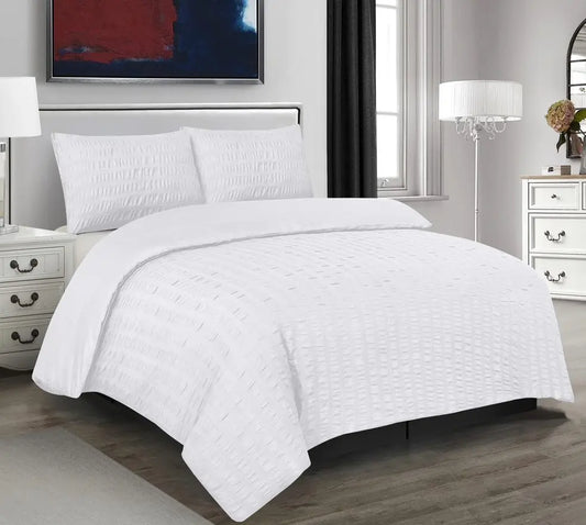 Seersucker Duvet Cover Sets with Pillow Cases-White RoyalHomeFurnishing