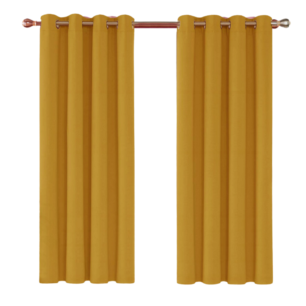 Thermal Insulated Blackout Curtains Ring Top Eyelet- Ochre yellow RoyalHomeFurnishing