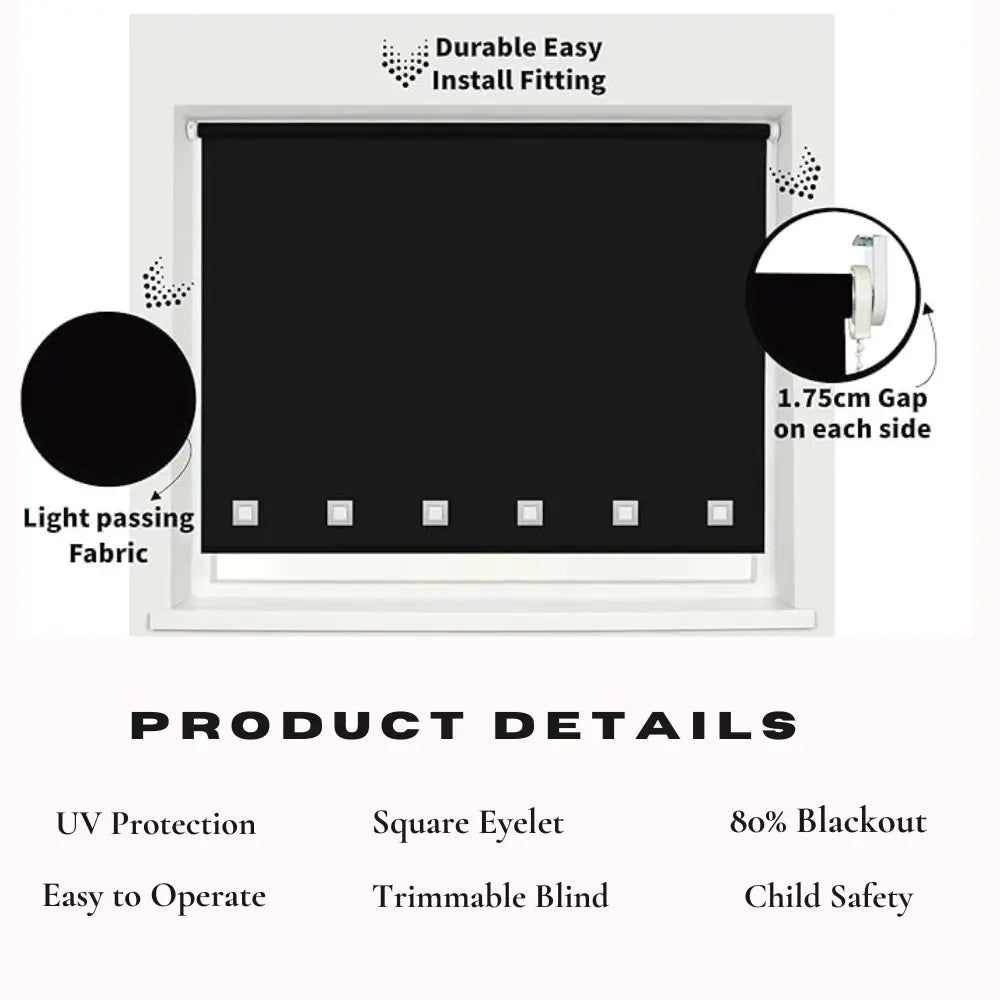 Square Eyelet Light Filtering roller blinds – Black EV Dekor