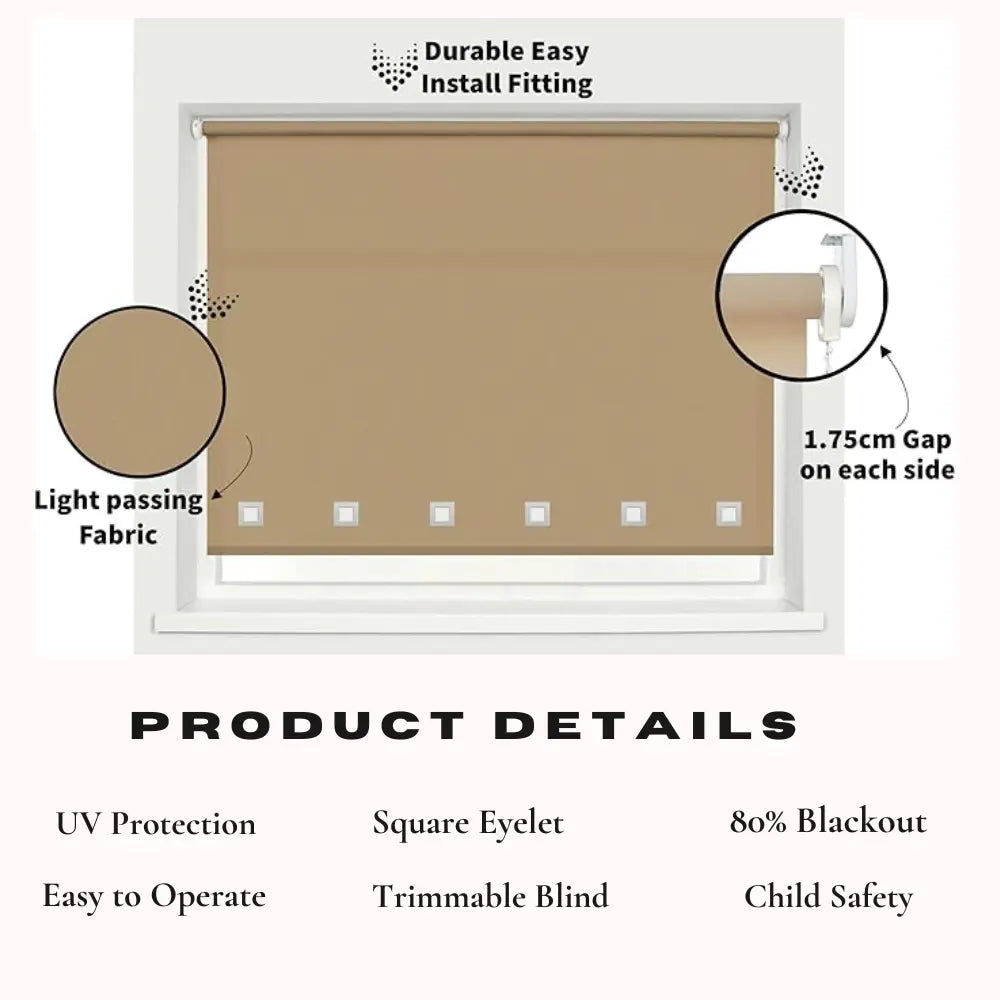 Square Eyelet Light Filtering roller blinds – Cappuccino EV Dekor