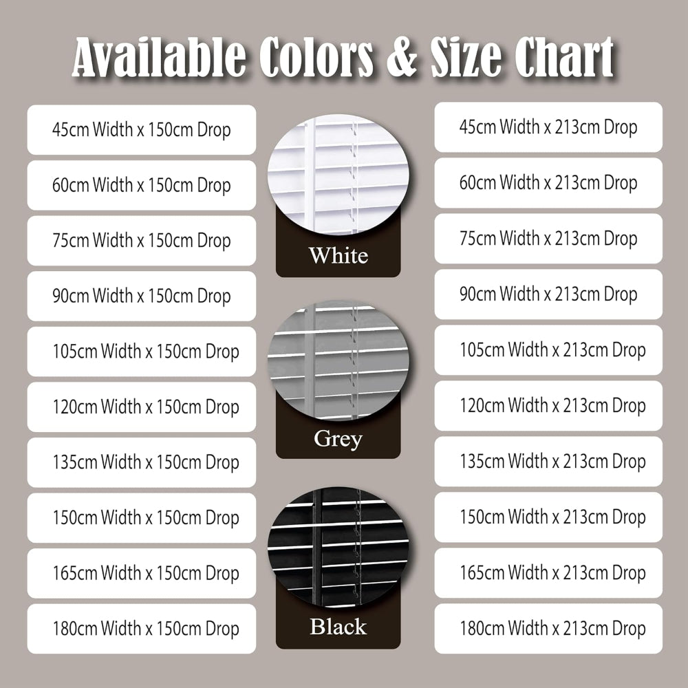 colors and sizes of pvc blinds 