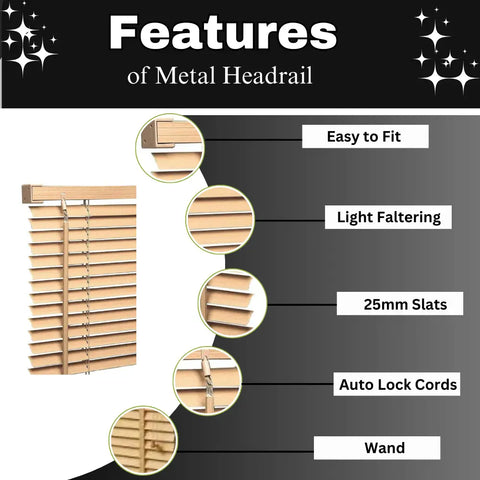 Natural PVC Metal Headrail Venetian blinds 25mm Slats Window Treatment Trimmable Easy Fit Child Safe Home office EV Dekor