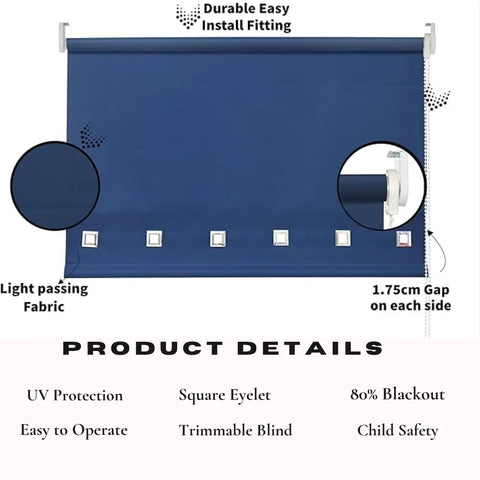 Square Eyelet Light Filtering roller blinds – Navy Blue EV Dekor