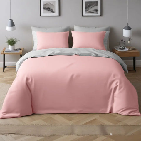 Pink and grey reversible duvet cover set 