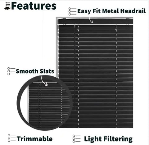 Black Metal Headrail PVC Venetian Blinds 25mm Slats RoyalHomeFurnishing