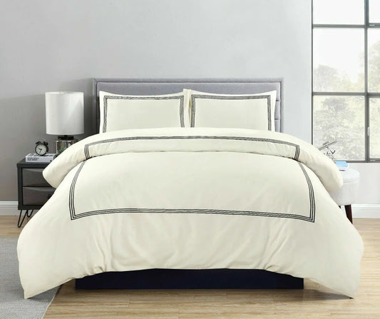 polycotton brata stitch duvet cover set cream black