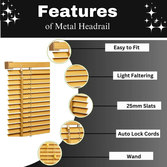 Teak  PVC Metal Headrail Venetian blinds 25mm Slats Window Treatment Trimmable Easy Fit Child Safe Home office EV Dekor