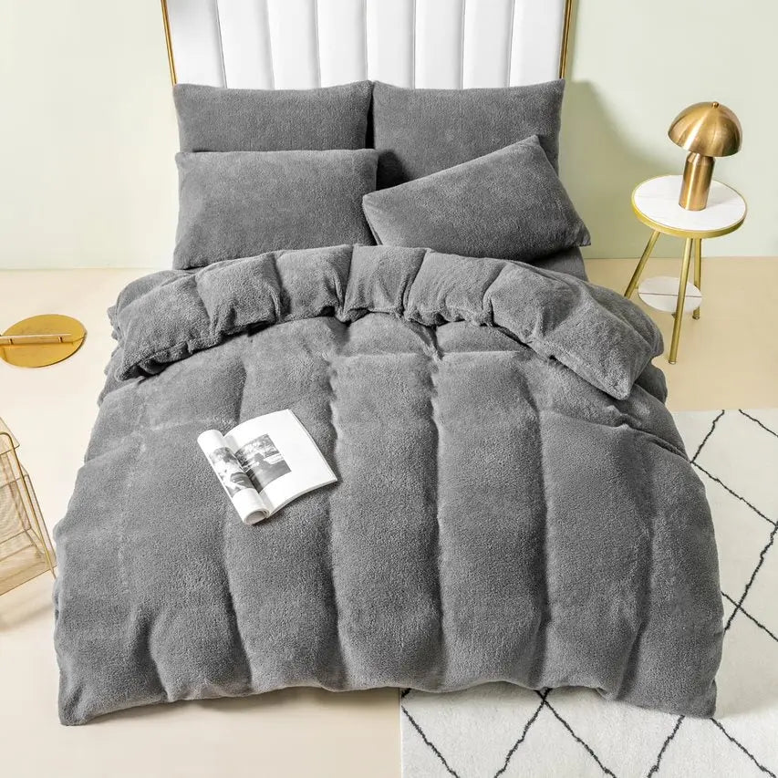 teddy fleece duvet cover grey