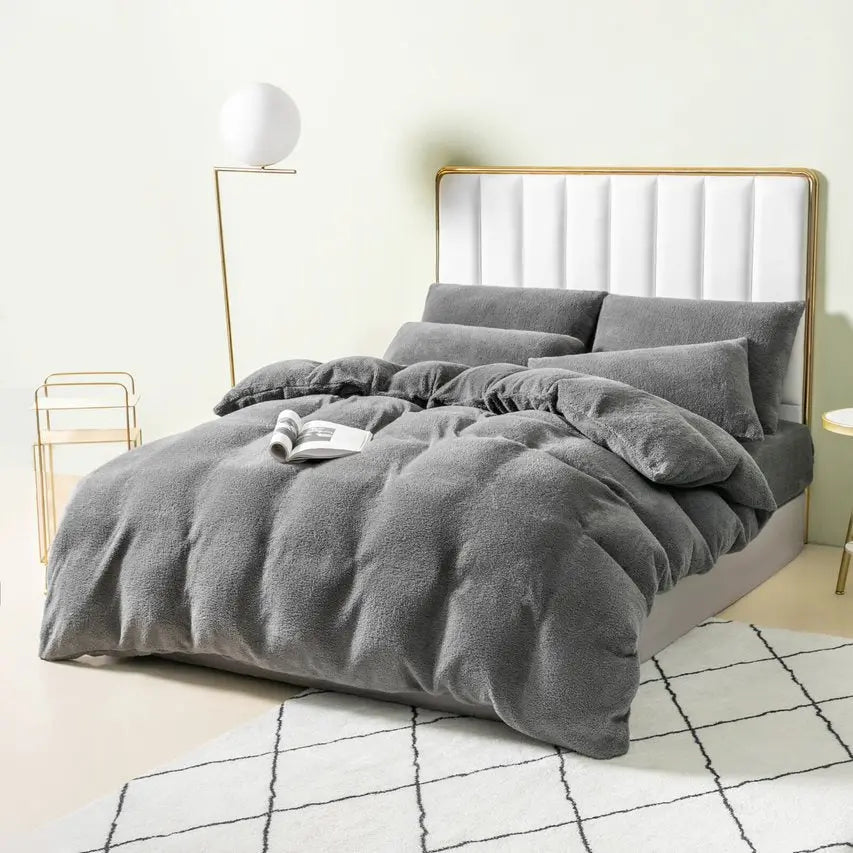 teddy bear fleece bedding set grey