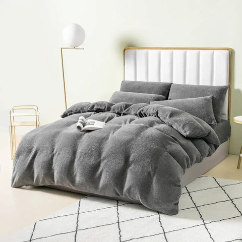 teddy bear fleece bedding set grey