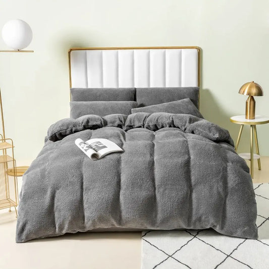 teddy fleece duvet set grey