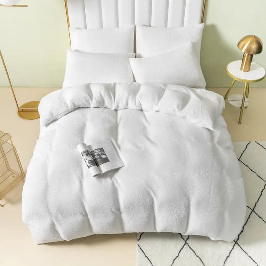 teddy fleece duvet set white