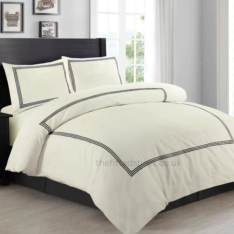 Cream & Black Microfiber Beretta Duvet Cover Embroidery Border Quilt Cover Bedding Sets EV Dekor