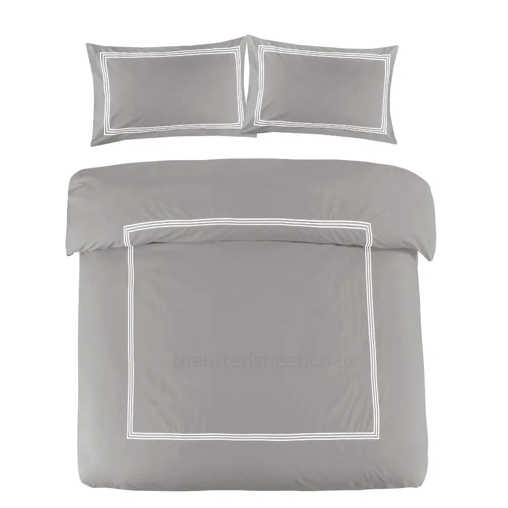 Grey & White Microfiber Beretta Duvet Cover Embroidery Border Quilt Cover Bedding Sets EV Dekor