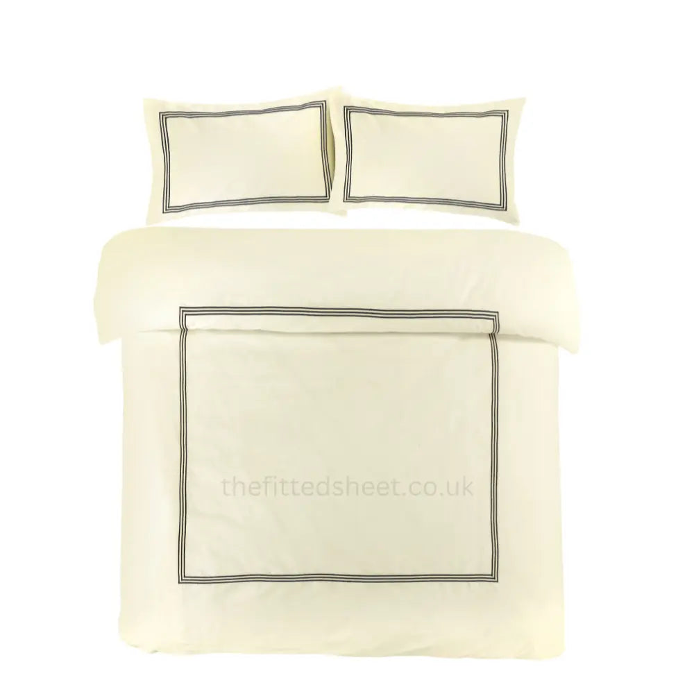 Cream & Black Microfiber Beretta Duvet Cover Embroidery Border Quilt Cover Bedding Sets EV Dekor