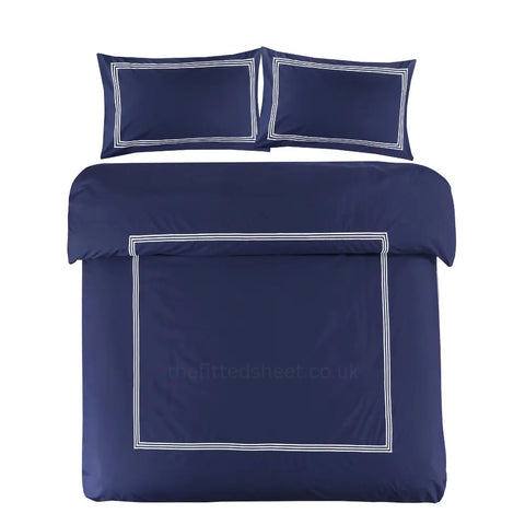 Navy & White Microfiber Beretta Duvet Cover Embroidery Border Quilt Cover Bedding Sets EV Dekor