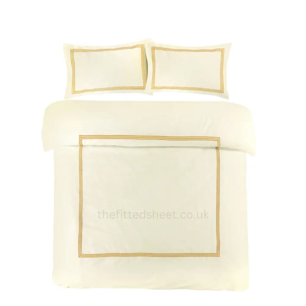 Cream & gold Microfiber Beretta Duvet Cover Embroidery Border Quilt Cover Bedding Sets EV Dekor