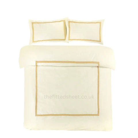 Cream & gold Microfiber Beretta Duvet Cover Embroidery Border Quilt Cover Bedding Sets EV Dekor