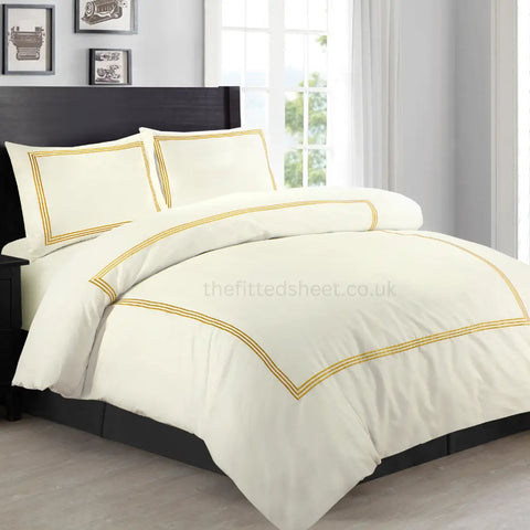 Cream & gold Microfiber Beretta Duvet Cover Embroidery Border Quilt Cover Bedding Sets EV Dekor