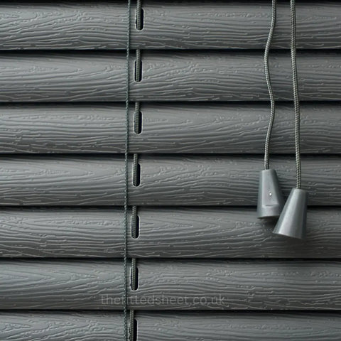 Grey  PVC Embossed effect Venetian blinds 25mm Slats Window Treatment Trimmable Easy Fit Child Safe Home office EV Dekor